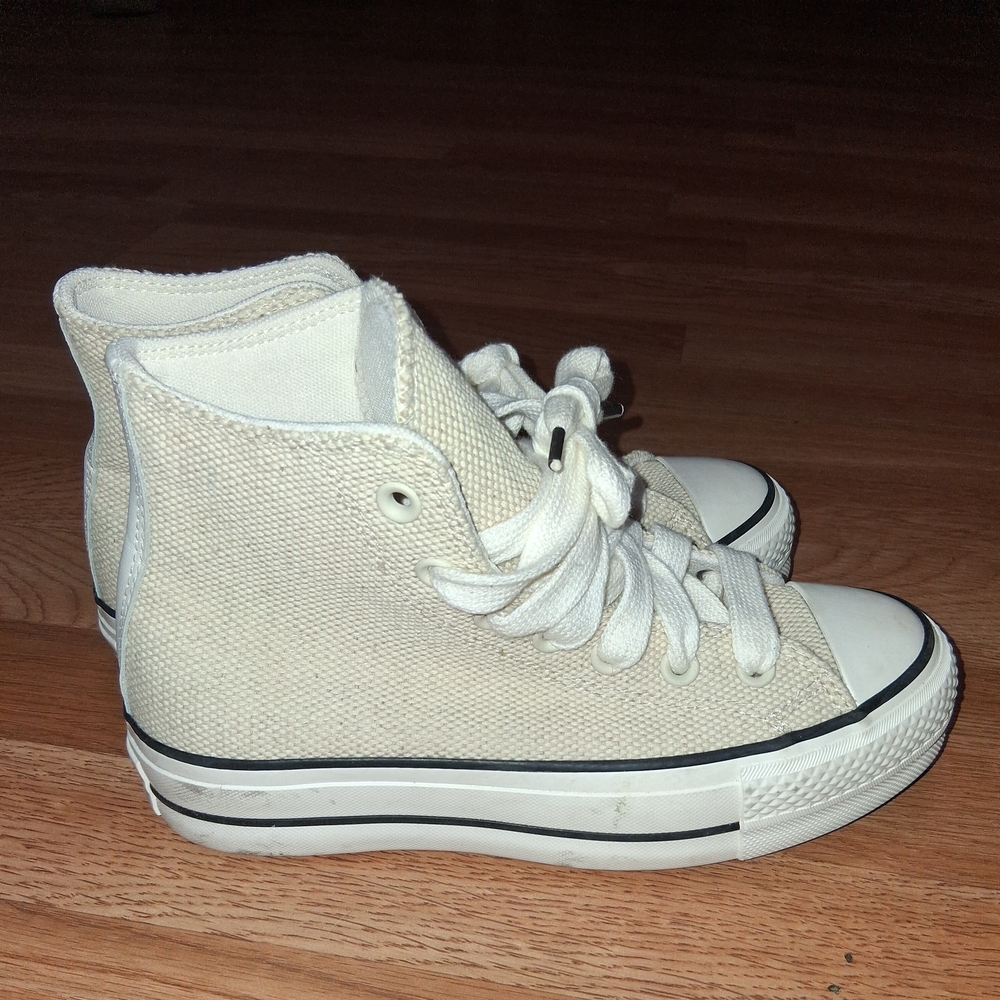 Converse All Star  Canvas High-Top Sneakers in Cream and Black
